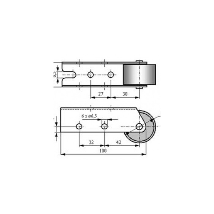 Ролик-П RC-100/35G, H=120 мм, Ø35 мм, прорезиненый