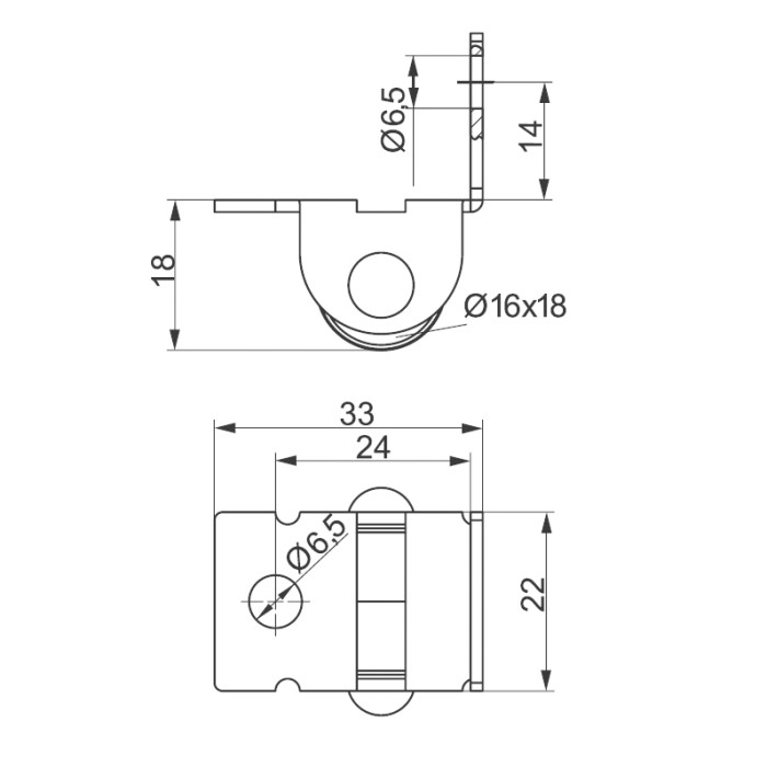 Ролик AR 101-1, H=20 мм, Ø16 мм с гнутой площадкой