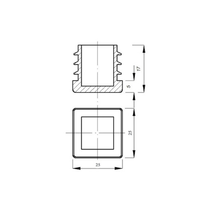 Заглушка TW0180, 25*25 мм, пластик, черная